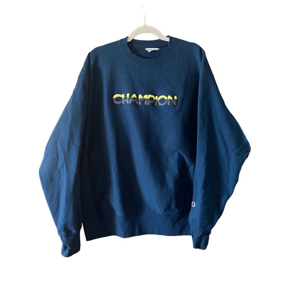 Champion Teal Gray Neon Yellow Sweatshirt Size XL Reverse Weave